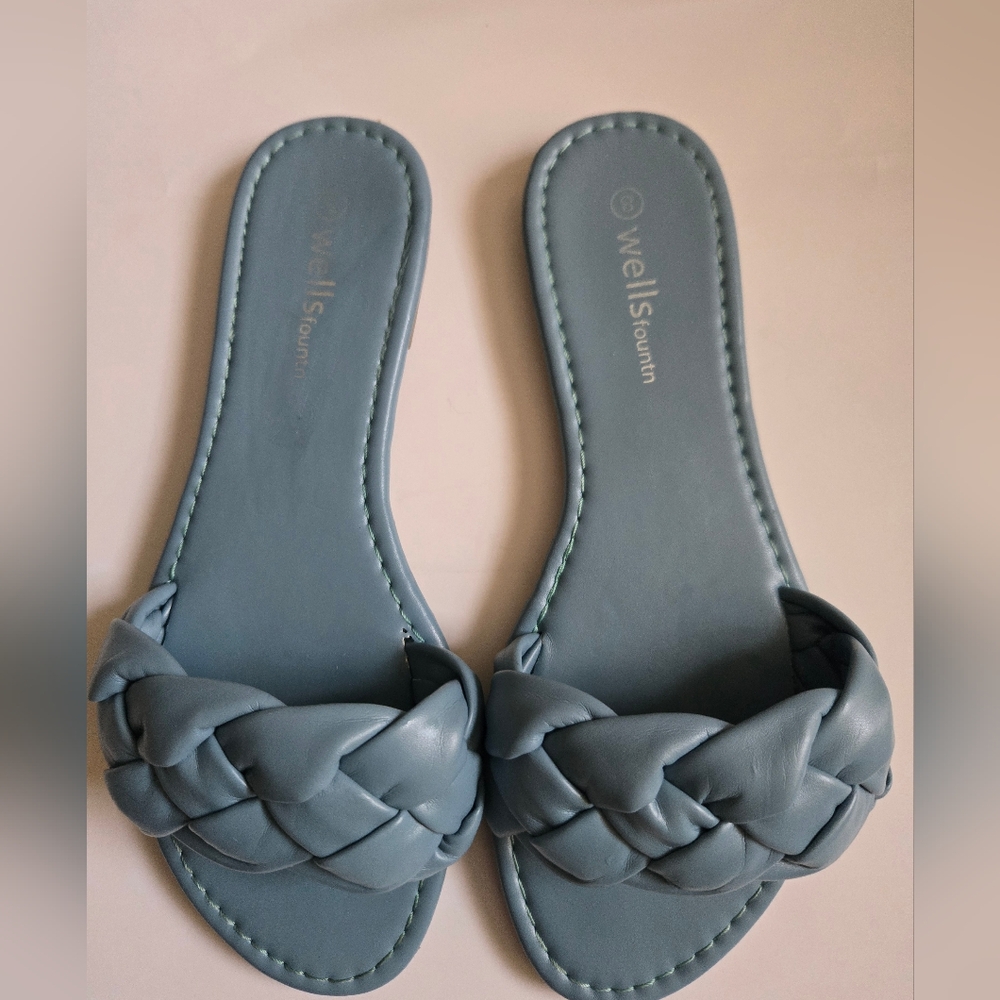 WellSfountn, Chic Blue Braided Slide Sandals